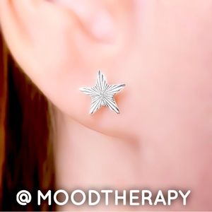 925 Sterling Silver Textured Star Stud Earrings Celestial Studs Gift for Actress